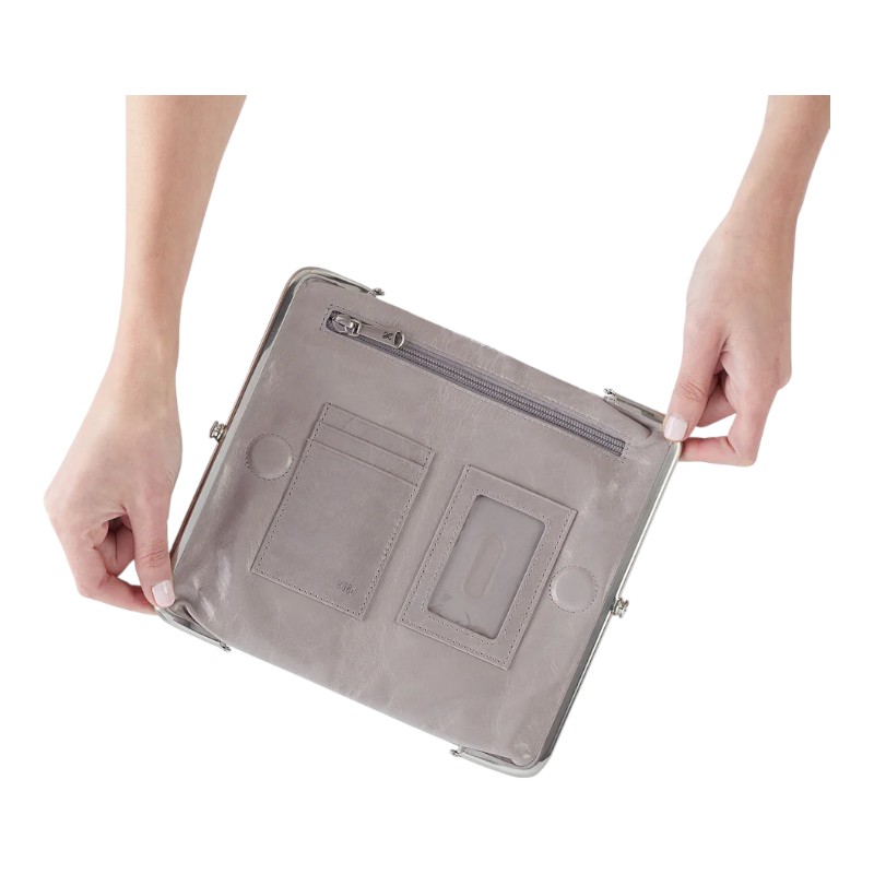HOBO Lauren Clutch Wallet, Light Grey Polished Leather