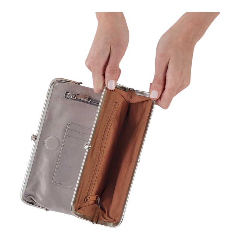 HOBO Lauren Clutch Wallet, Light Grey Polished Leather