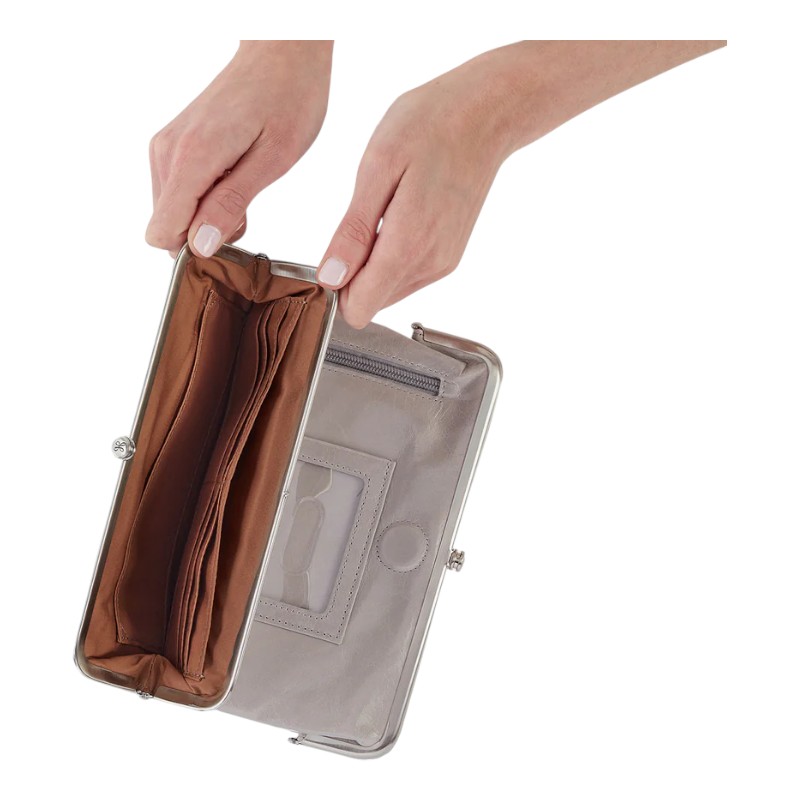 HOBO Lauren Clutch Wallet, Light Grey Polished Leather