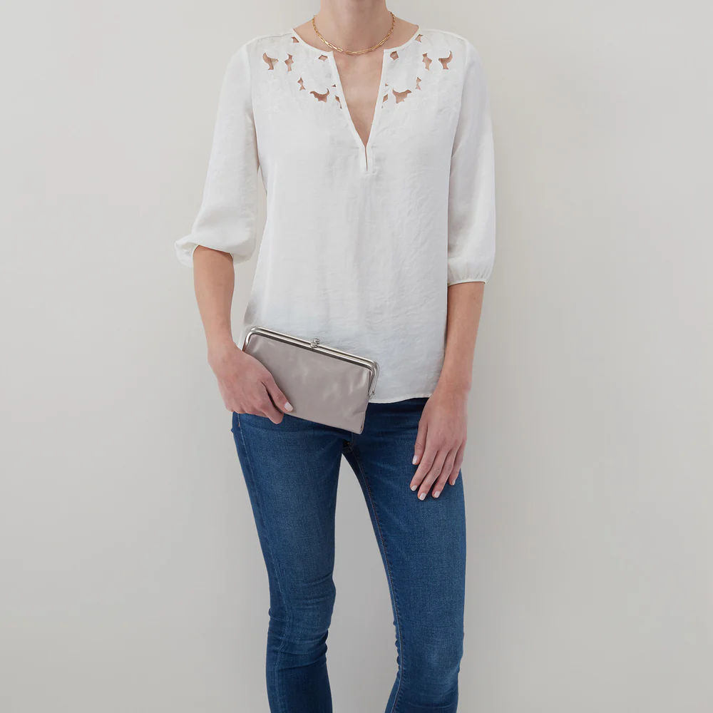 HOBO Lauren Clutch Wallet, Light Grey Polished Leather