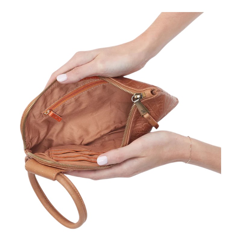HOBO Sable Wristlet, Saddle Tooled Embossed Leather