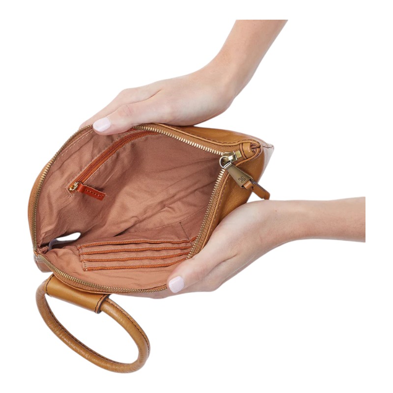 HOBO Sable Wristlet, Natural Polished Leather