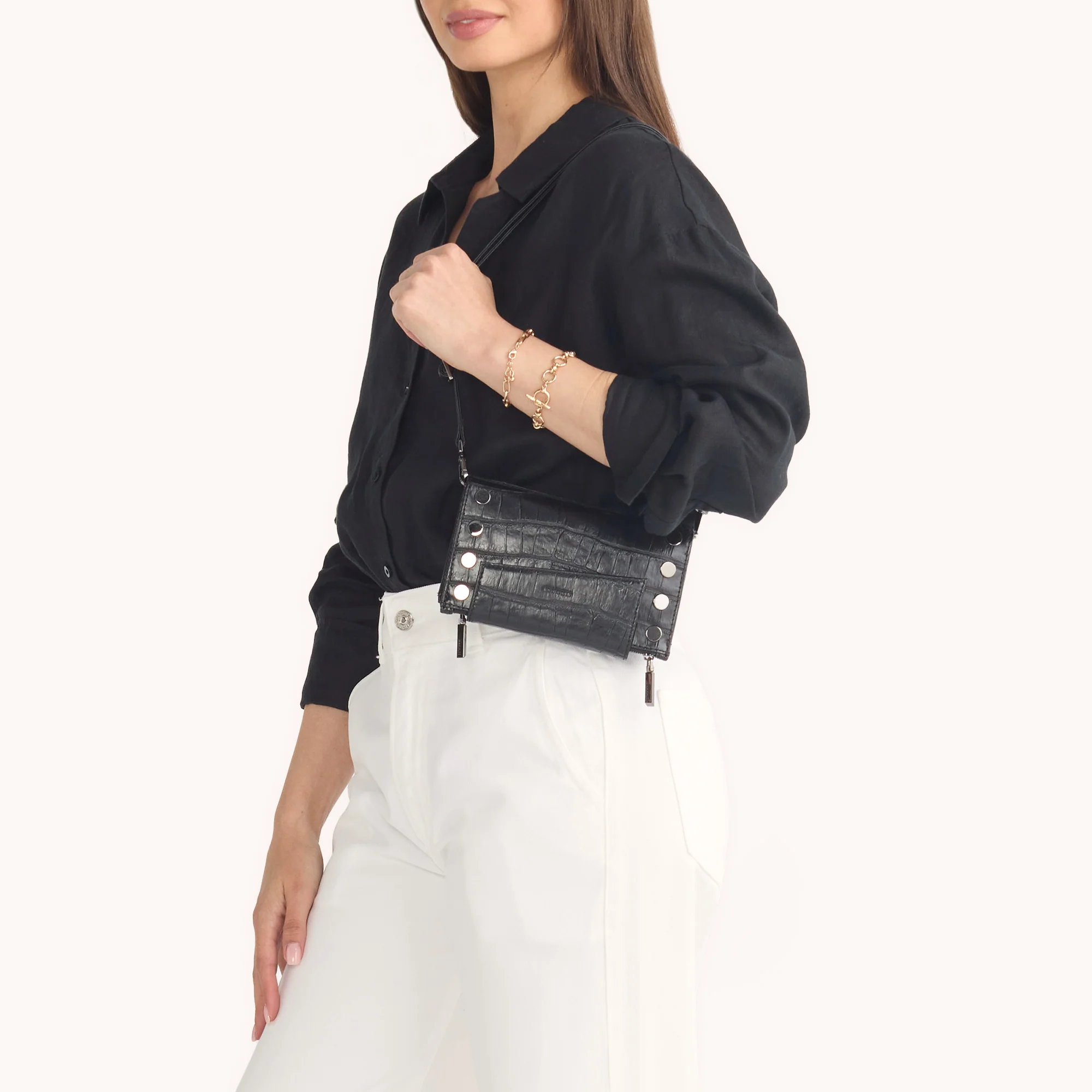 Hammitt Levy Crossbody Clutch, Evening Crocco and Gunmetal Hardware
