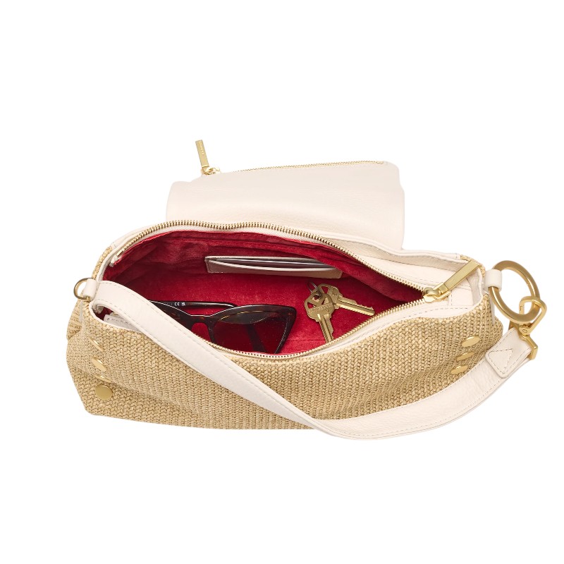 Hammitt VIP Satchel Shoulder Bag, Calla Lily White Raffia and Brushed Gold Hardware
