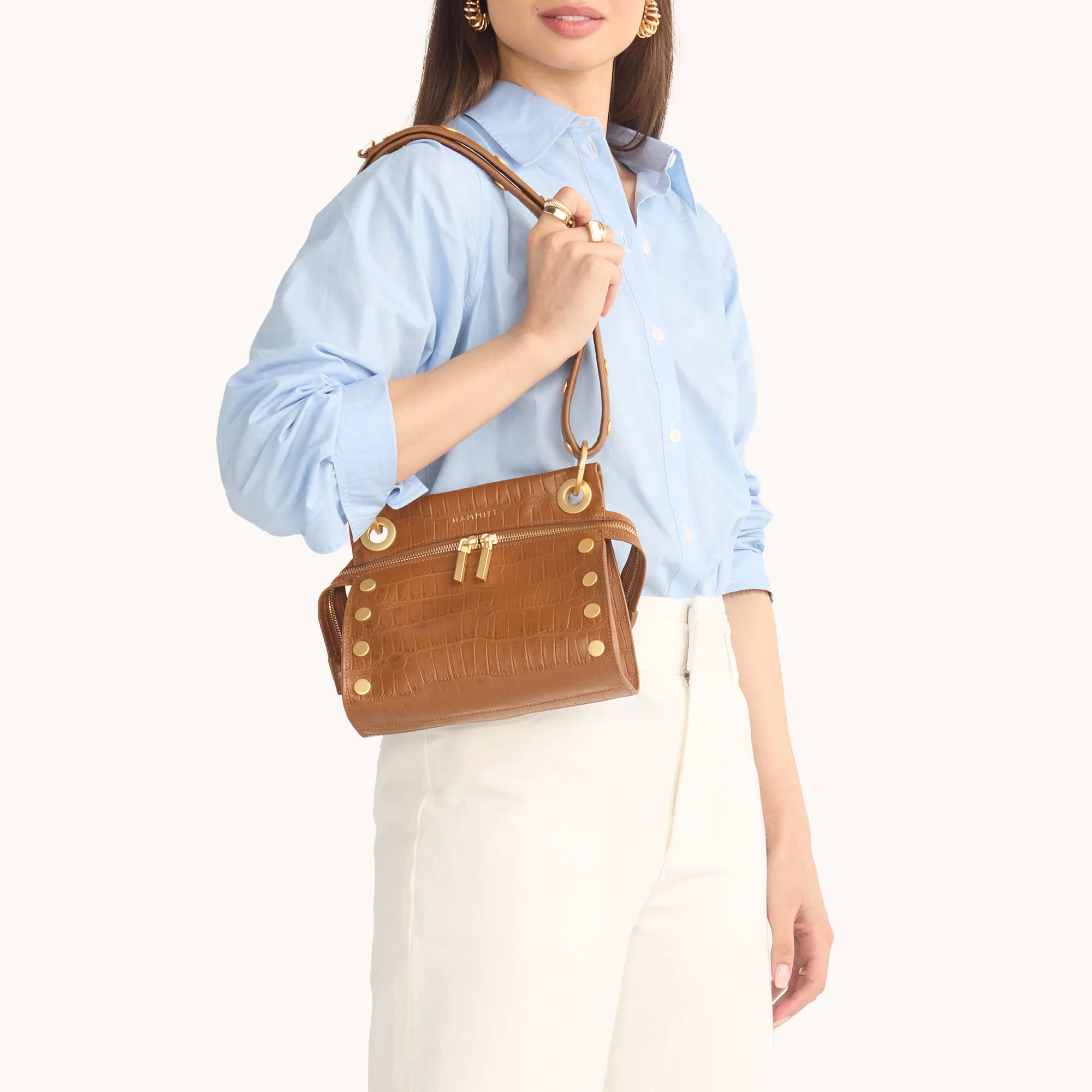 Hammitt Tony Small Crossbody, Canyon Crocco and Brushed Gold Hardware