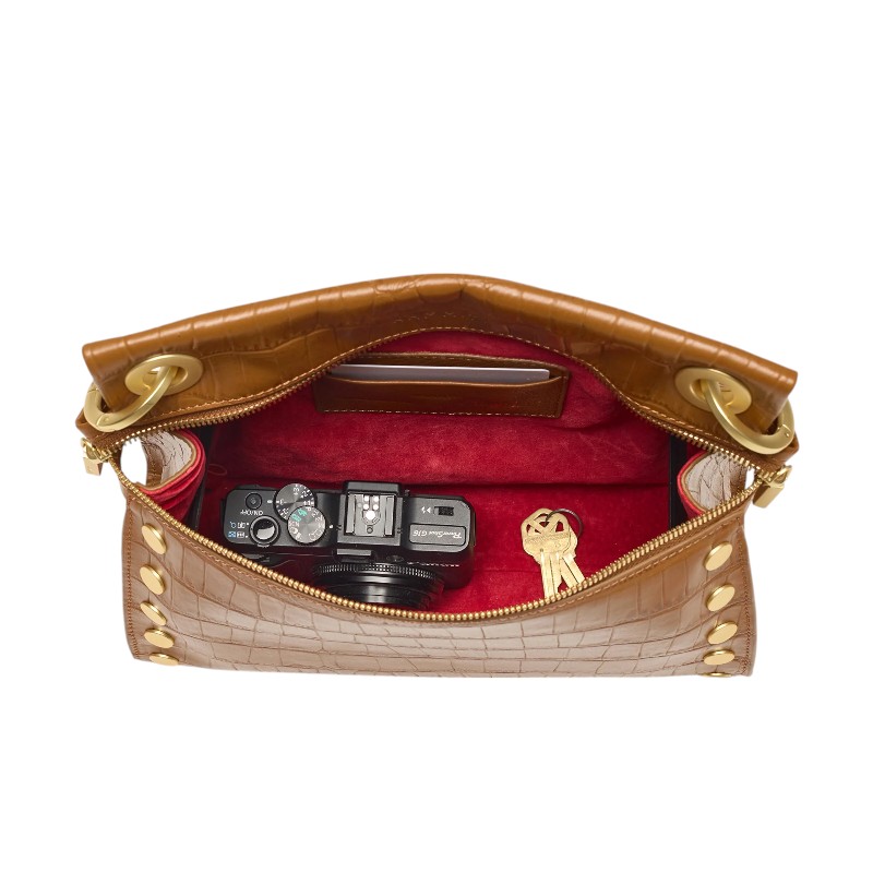 Hammitt Tony Signature Medium Crossbody, Canyon Crocco and Brushed Gold Hardware