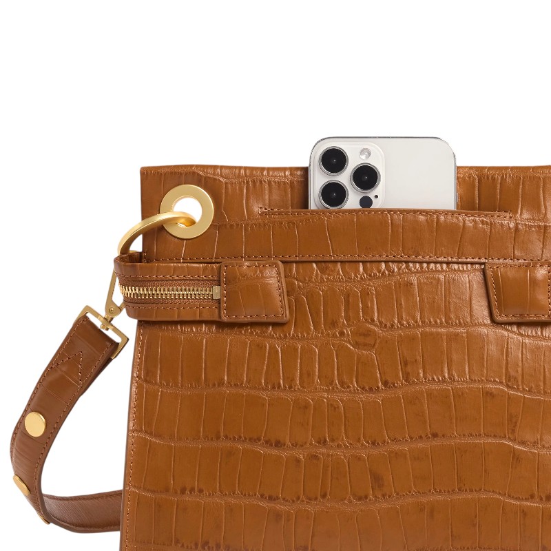 Hammitt Tony Signature Medium Crossbody, Canyon Crocco and Brushed Gold Hardware