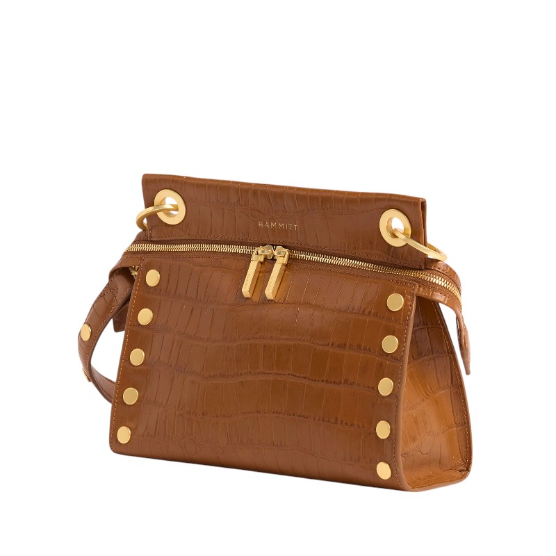 Hammitt Tony Signature Medium Crossbody, Canyon Crocco and Brushed Gold Hardware