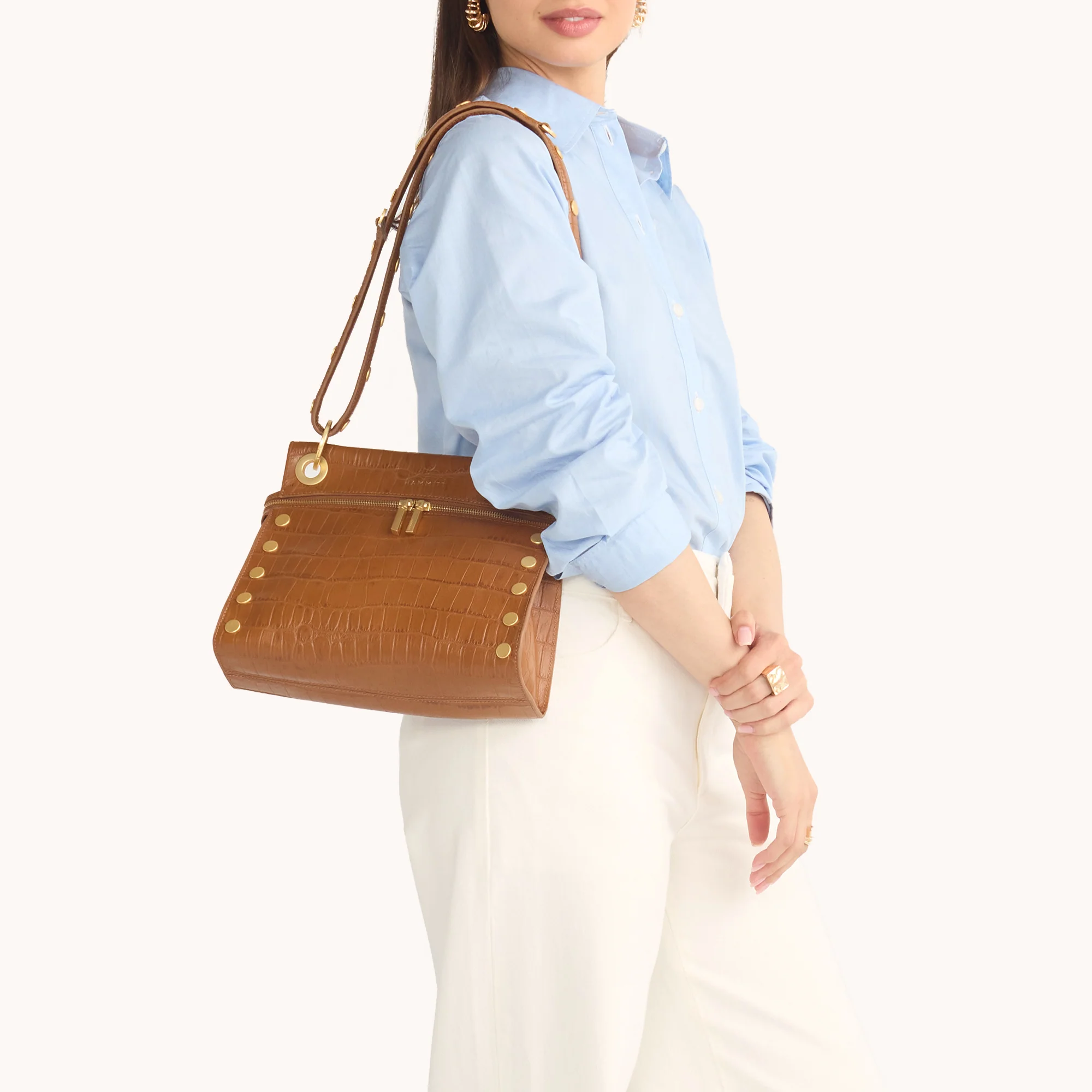 Hammitt Tony Signature Medium Crossbody, Canyon Crocco and Brushed Gold Hardware