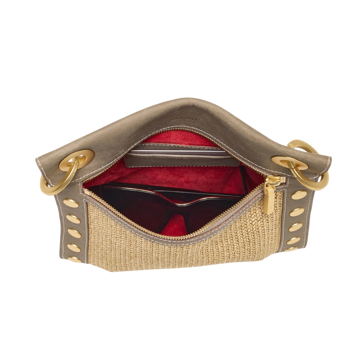 Hammitt Medium Tony Crossbody Bag, Pewter Raffia and Brushed Yellow Gold Hardware