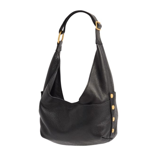 Hammitt Tom Zip Medium Shoulder Bag, Black and Brushed Gold Hardware