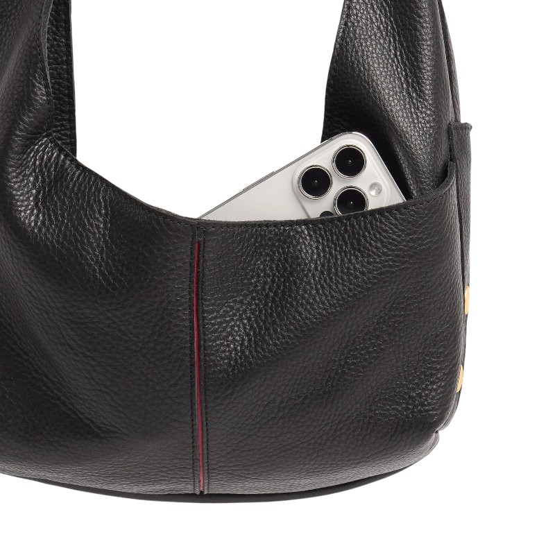 Hammitt Tom Zip Medium Shoulder Bag, Black and Brushed Gold Hardware