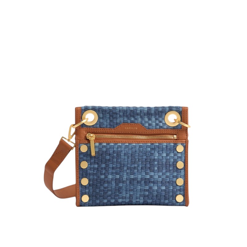 Hammitt Tony Small Crossbody Bag, Mosaic Denim and Brushed Gold Hardware