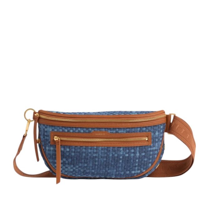 Hammitt Charles Large Crossbody, Mosaic Denim and Brushed Gold Hardware