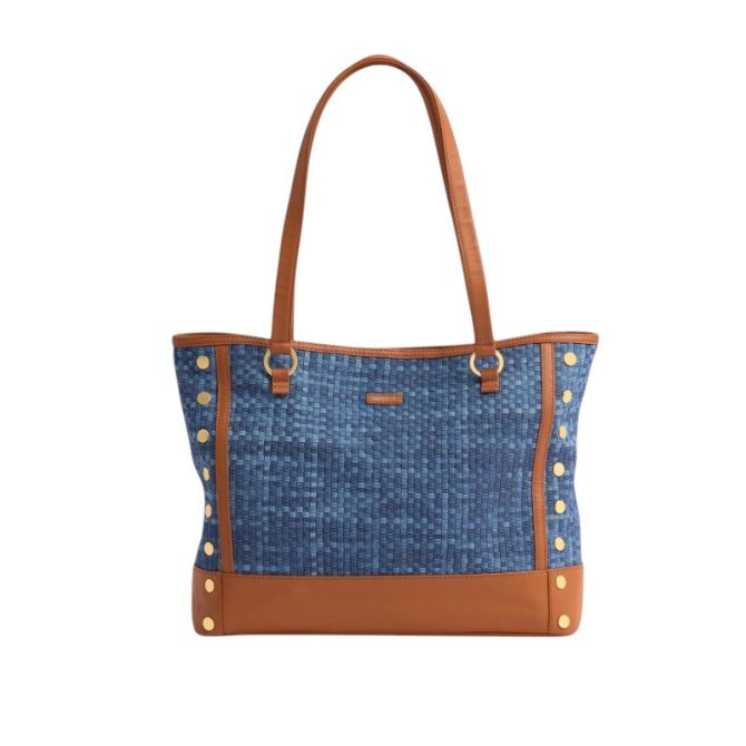 Hammitt Andersen Revival Top Handle Bag, Mosaic Denim and Brushed Gold Hardware