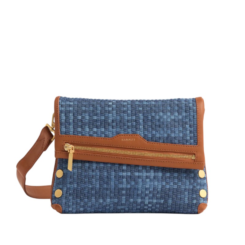 Hammitt VIP Medium Crossbody, Mosaic Denim and Brushed Gold Hardware