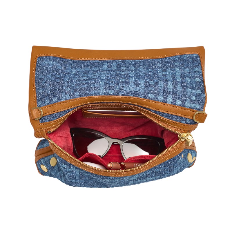 Hammitt VIP Medium Crossbody, Mosaic Denim and Brushed Gold Hardware