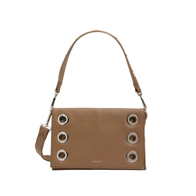 Hammitt Montana Small Clutch Handbag, Dune and Silver Hardware