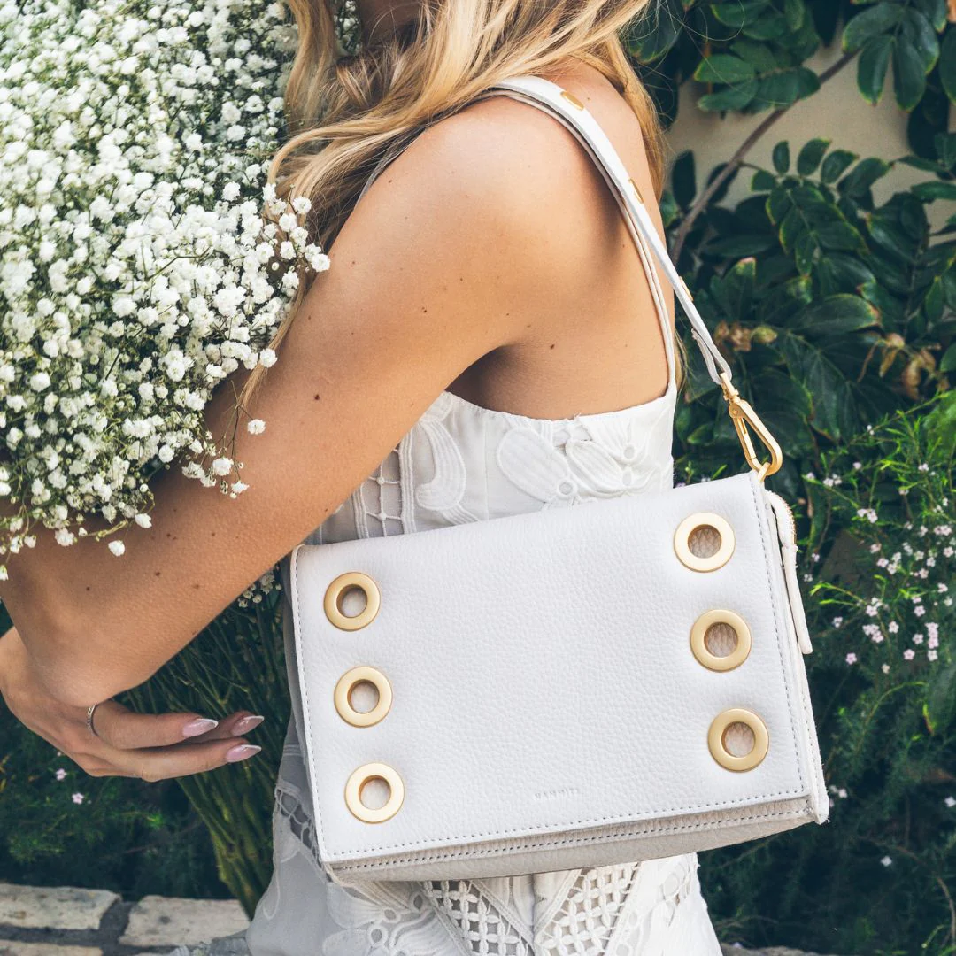 Hammitt Montana Large Clutch Bag, Calla Lily White and Brushed Yellow Gold Tone Hardware