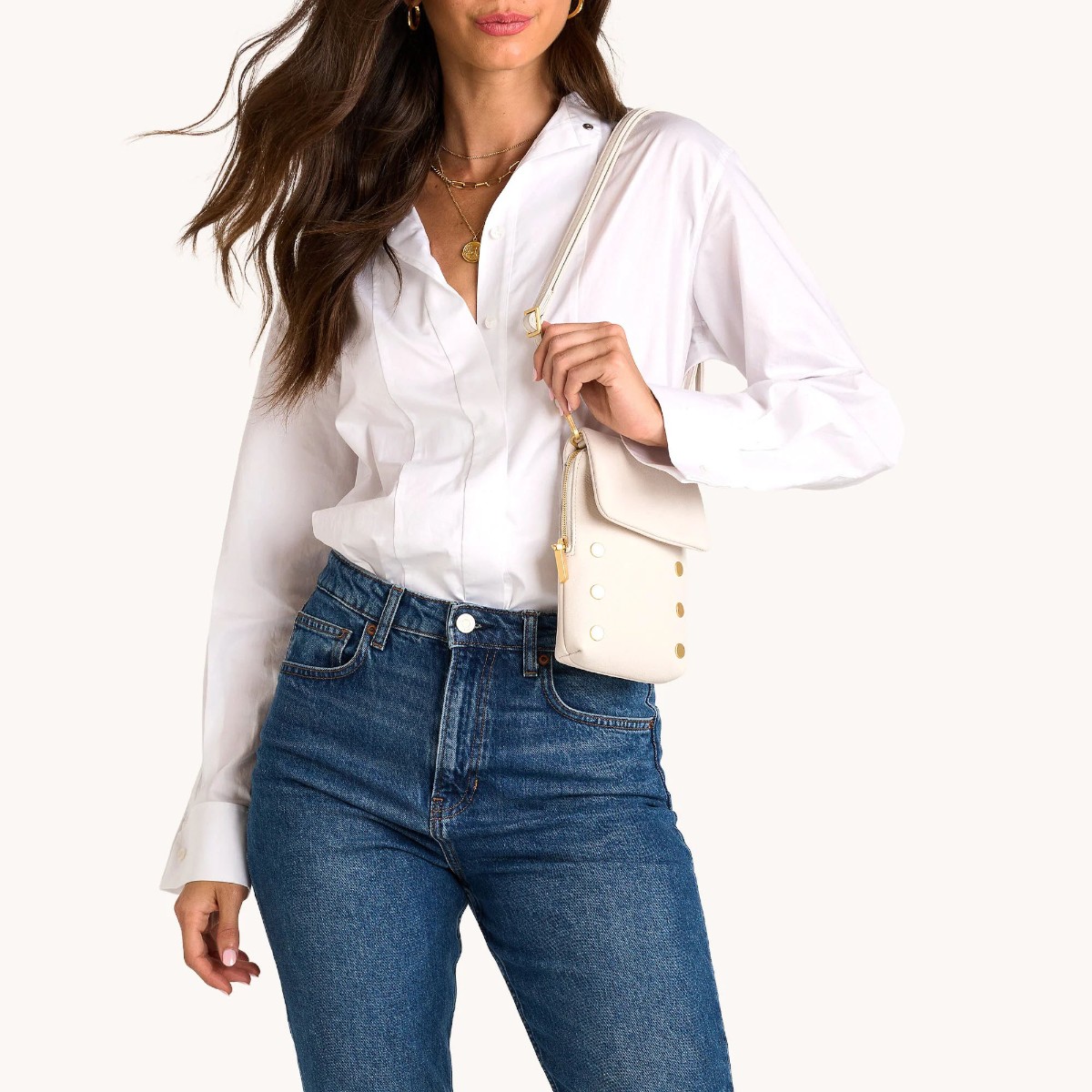 Hammitt VIP Mobile Crossbody, Calla Lily White and Brushed Yellow Gold Tone Hardware