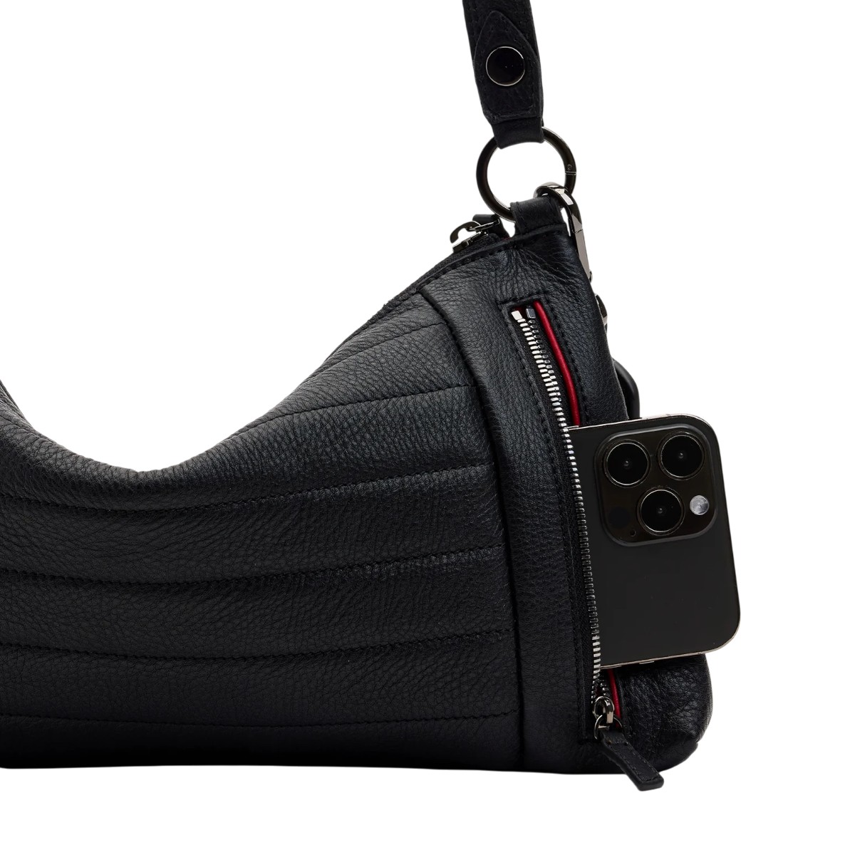 Hammitt Kyle Medium Shoulder Bag, Moto Black and Gunmetal Hardware