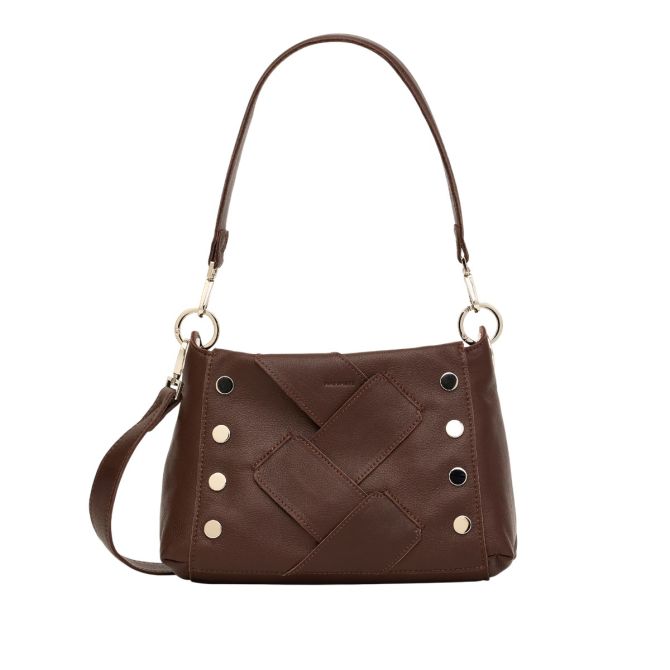 Hammitt Bryant Medium Shoulder Bag, Espresso Pebble Weave and Silver Hardware