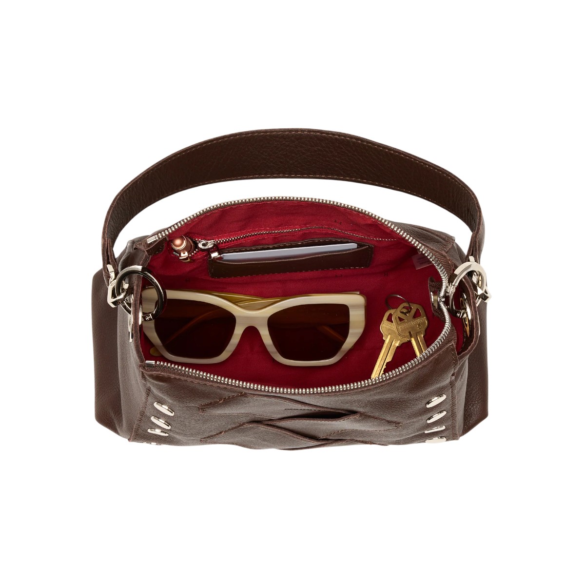 Hammitt Bryant Medium Shoulder Bag, Espresso Pebble Weave and Silver Hardware