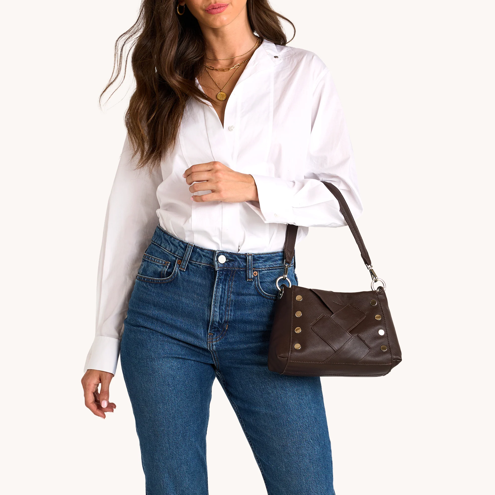 Hammitt Bryant Medium Shoulder Bag, Espresso Pebble Weave and Silver Hardware