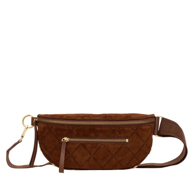 Hammitt Charlies Medium Crossbody, Chocolate Diamond Suede and Antique Yellow Gold Hardware