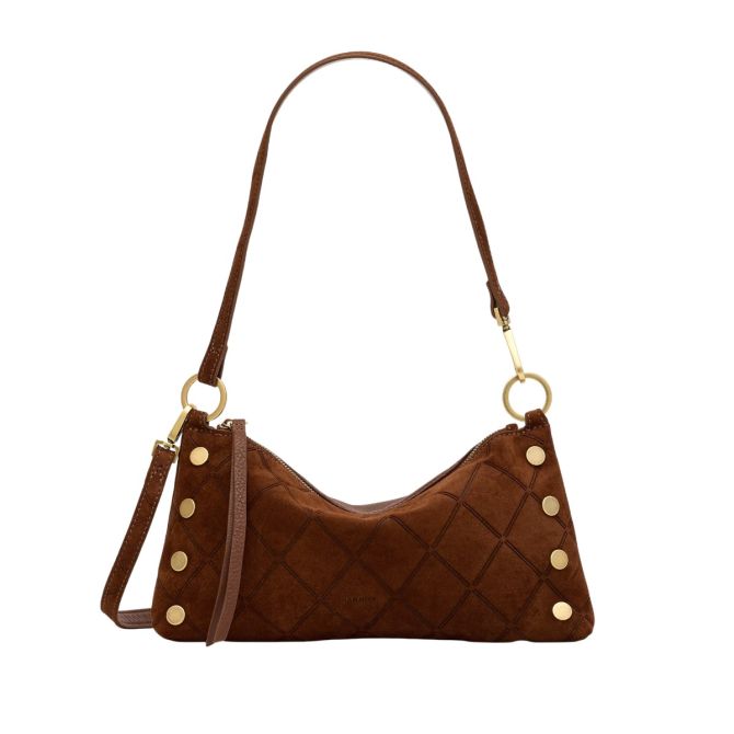 Hammitt Kyle Small Shoulder Bag, Chocolate Diamond Suede and Antique Yellow Gold Hardware