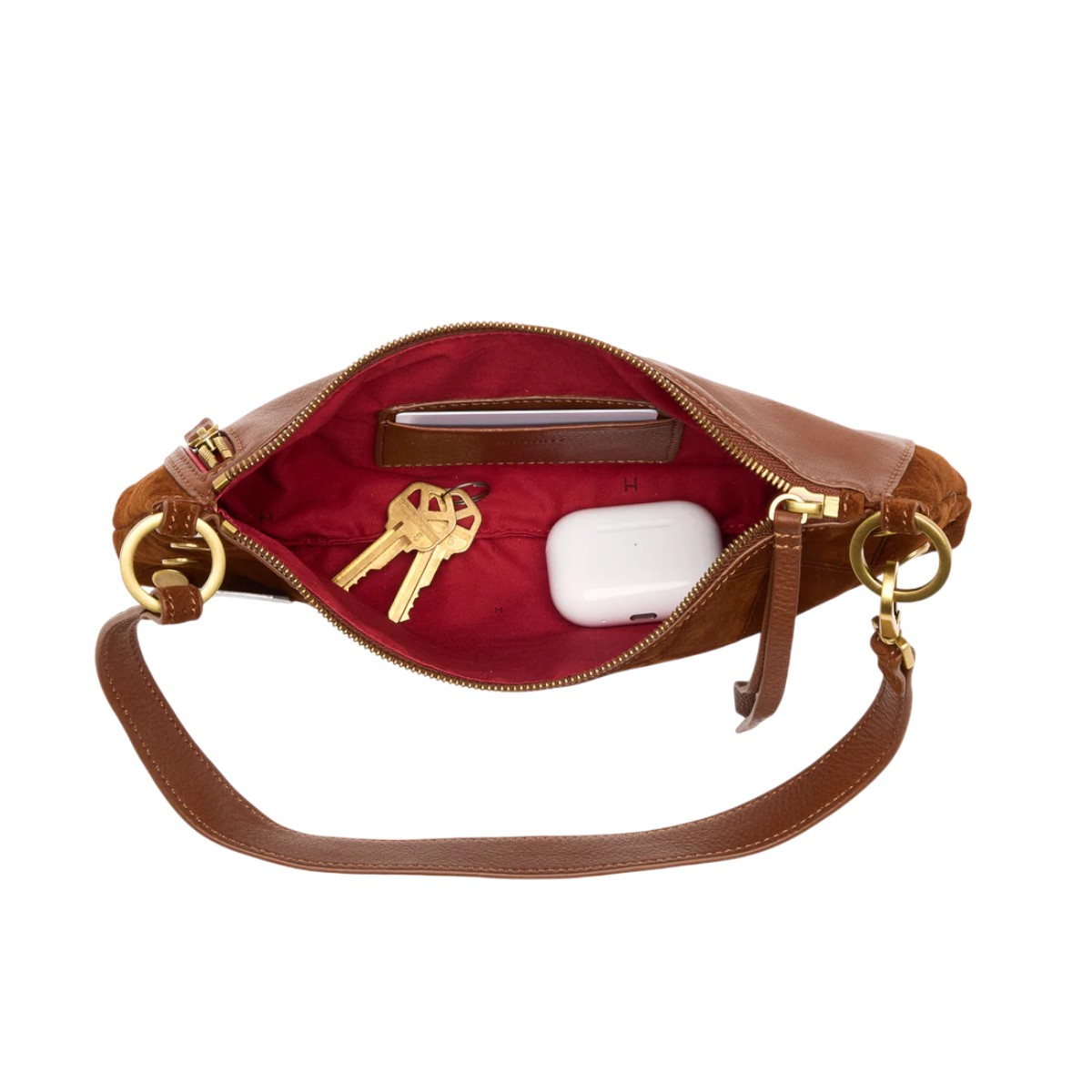 Hammitt Kyle Small Shoulder Bag, Chocolate Diamond Suede and Antique Yellow Gold Hardware