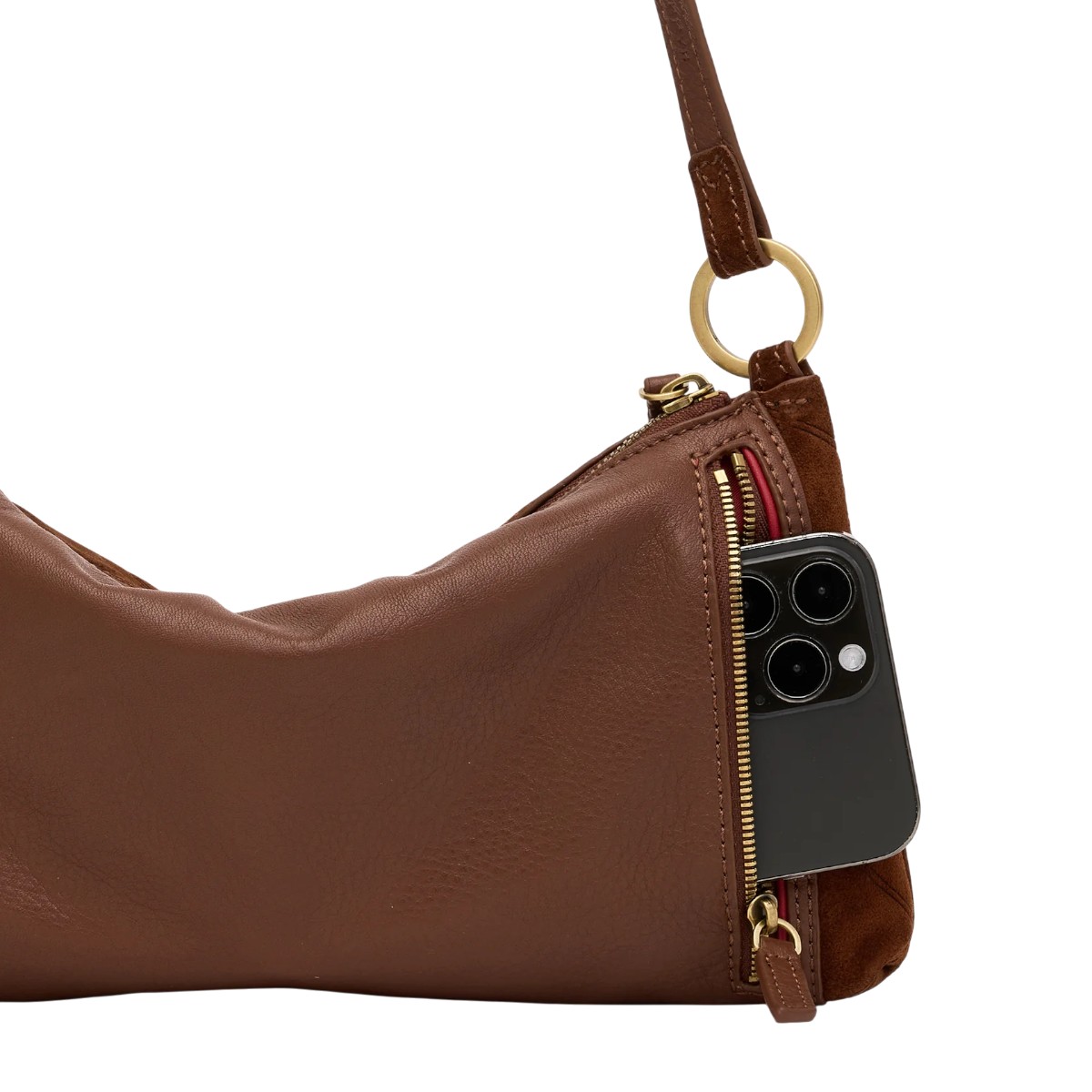 Hammitt Kyle Small Shoulder Bag, Chocolate Diamond Suede and Antique Yellow Gold Hardware