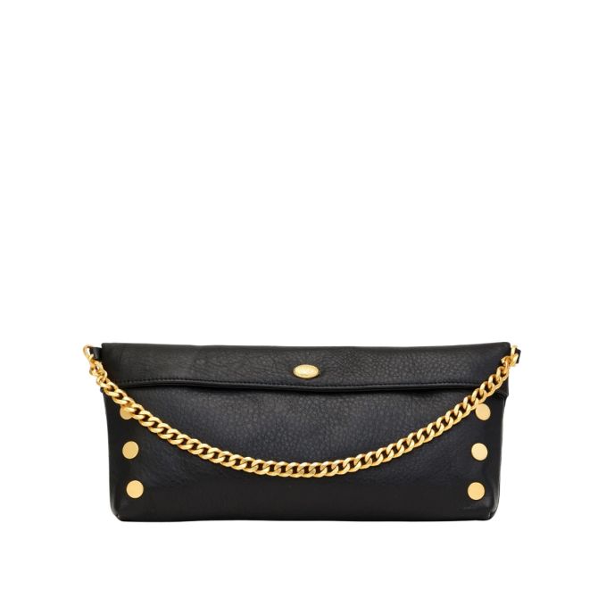 Hammitt Invitation Clutch Bag, Black and Brushed Yellow Gold Tone Hardware