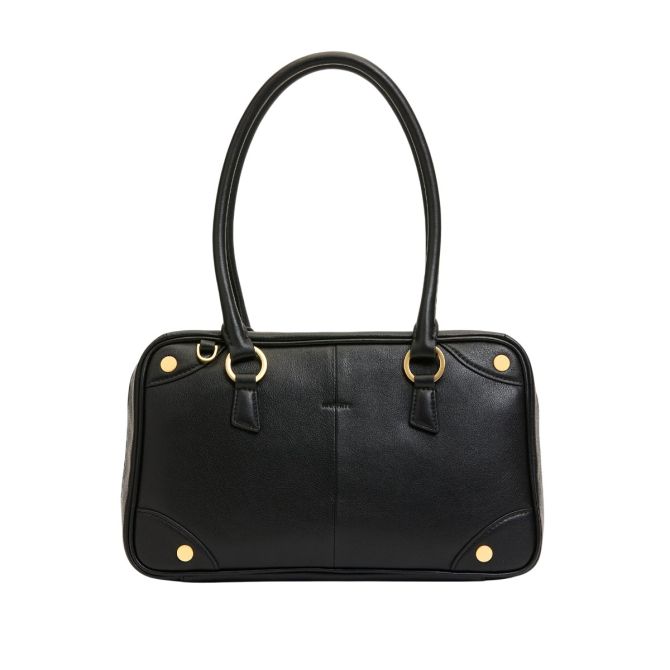Hammitt Meredith Medium Top Handle Bag, Black and Brushed Yellow Gold Tone Hardware