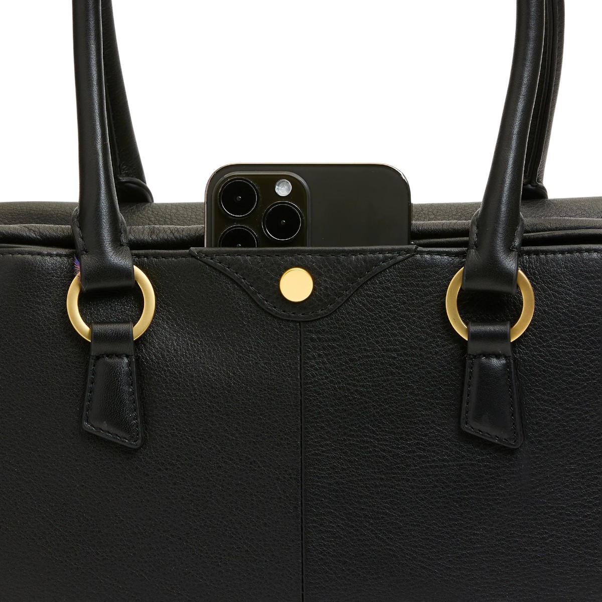 Hammitt Meredith Medium Top Handle Bag, Black and Brushed Yellow Gold Tone Hardware