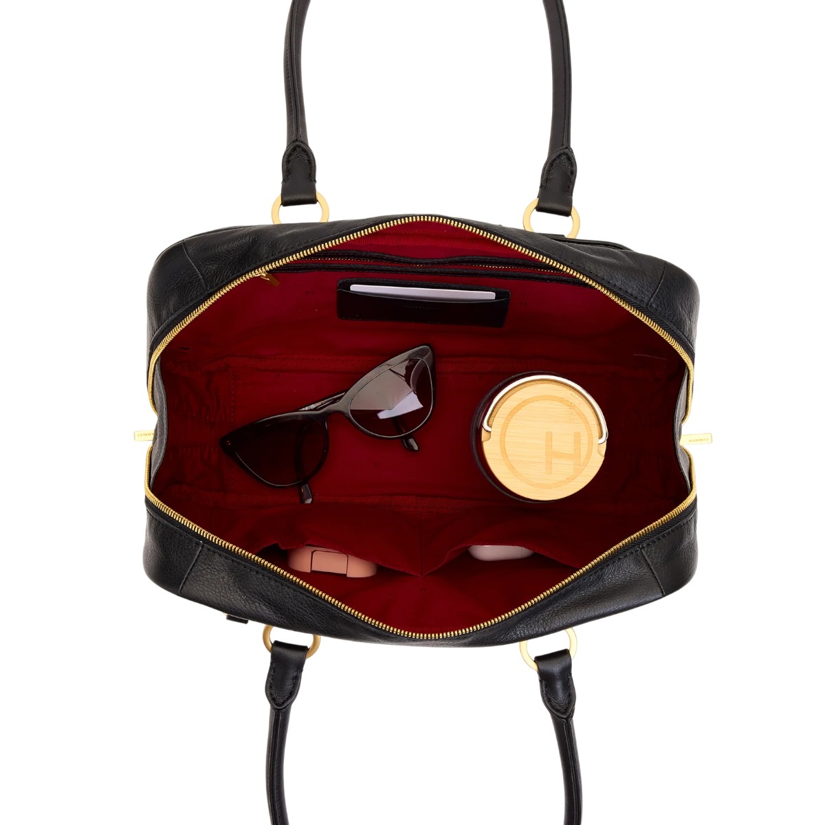 Hammitt Meredith Medium Top Handle Bag, Black and Brushed Yellow Gold Tone Hardware