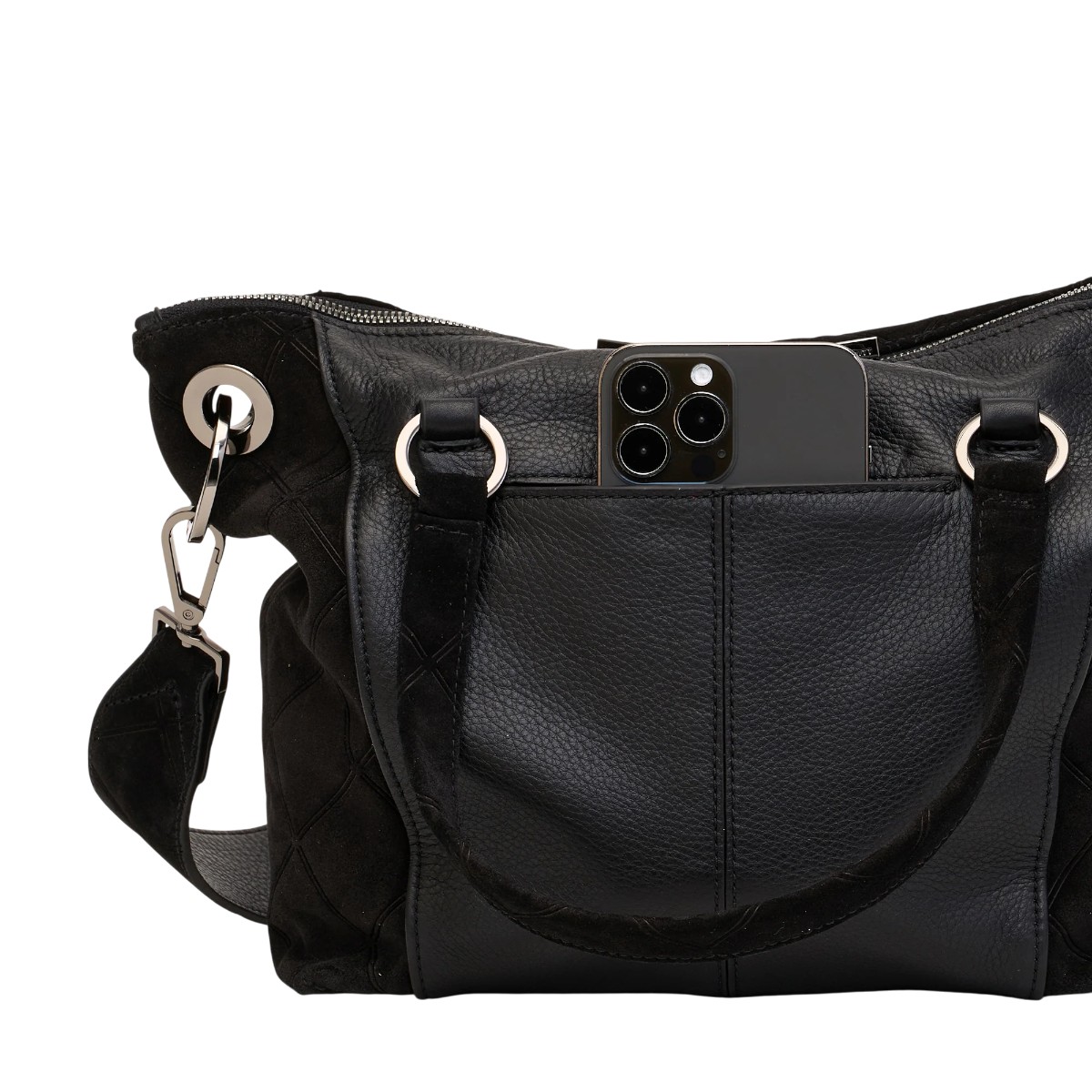 Hammitt Daniel Top Handle Bag, Noir Diamond Suede and Gunmetal Hardware