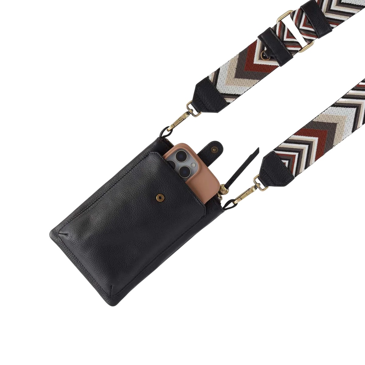 HOBO Cass Phone Crossbody Bag, Black Pebbled Leather