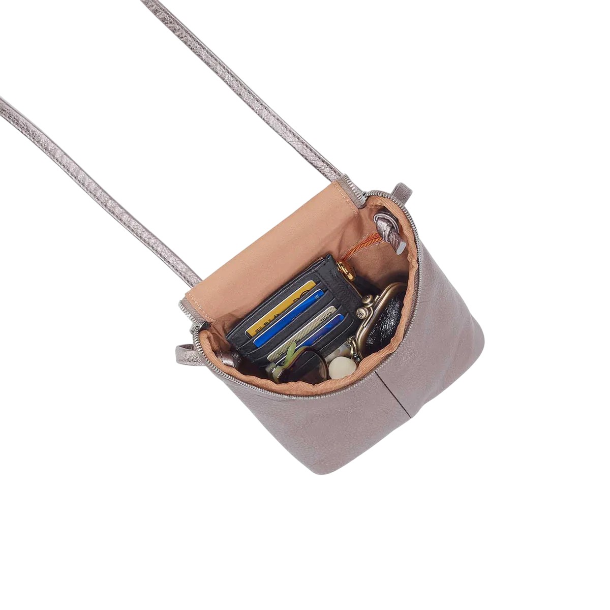 HOBO Fern Crossbody Bag, Pewter Spur Metallic Leather