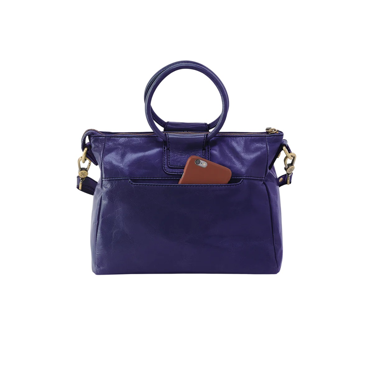 HOBO Sheila Medium Satchel Top Handle Handbag, Winter Violet Polished Leather