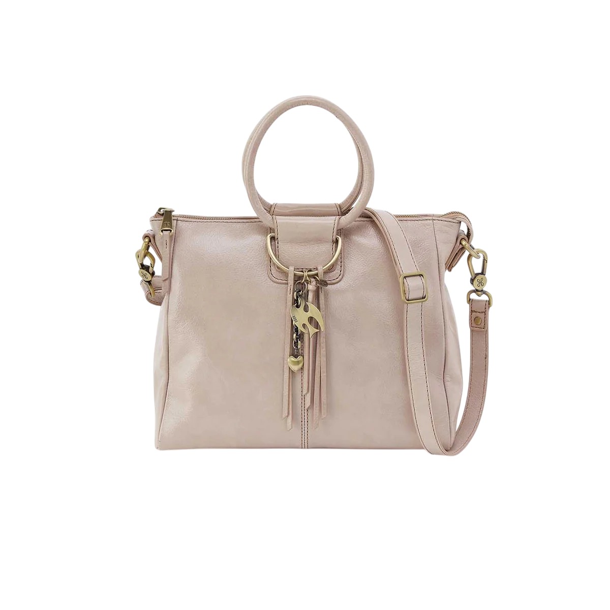 HOBO Sheila Medium Satchel Top Handle Handbag, Stone Gloss Aniline Glass Leather