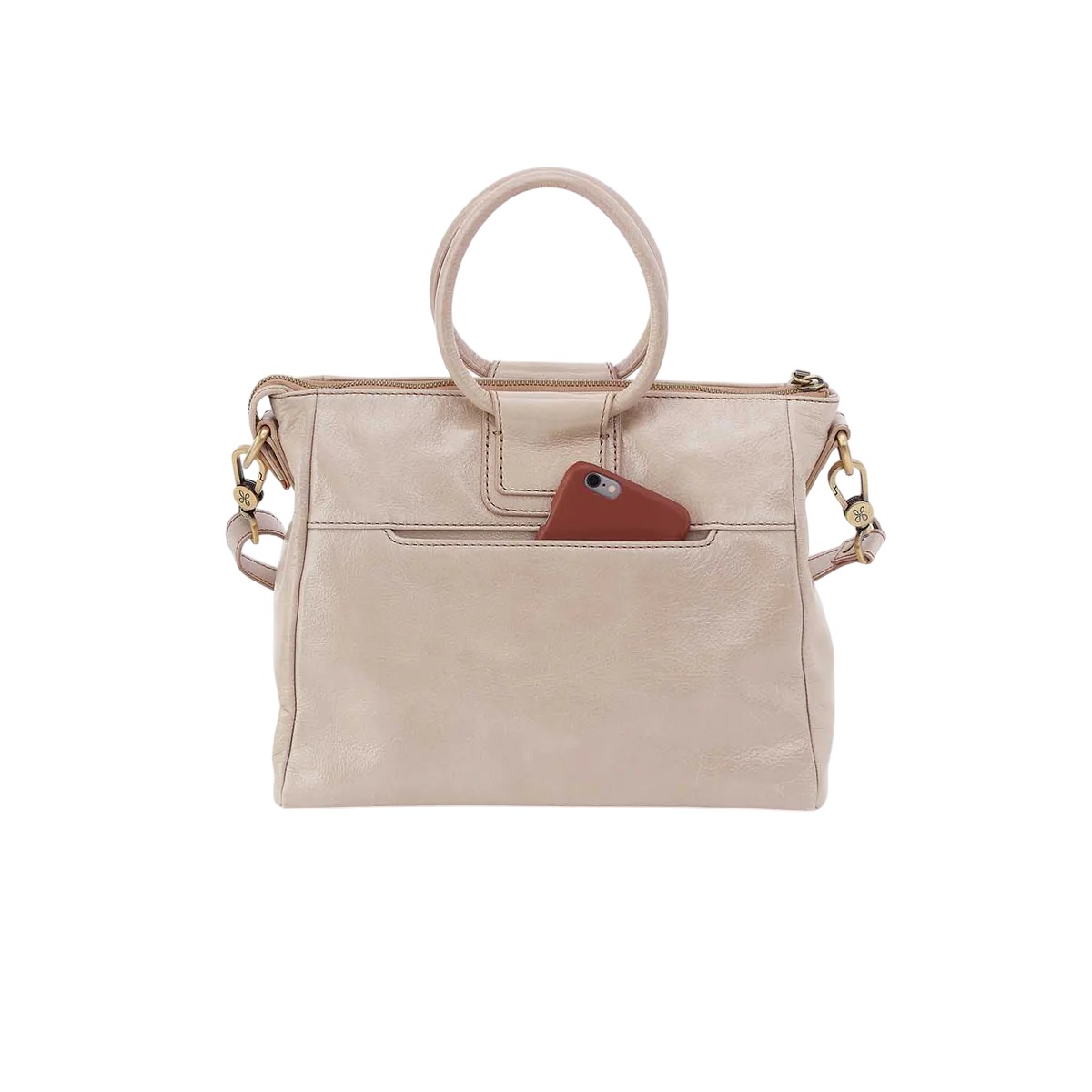 HOBO Sheila Medium Satchel Top Handle Handbag, Stone Gloss Aniline Glass Leather