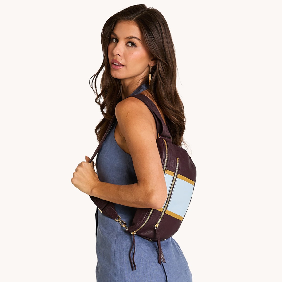 Hammitt Charles Large Crossbody, Regatta Stripe and Yellow Gold Tone Hardware