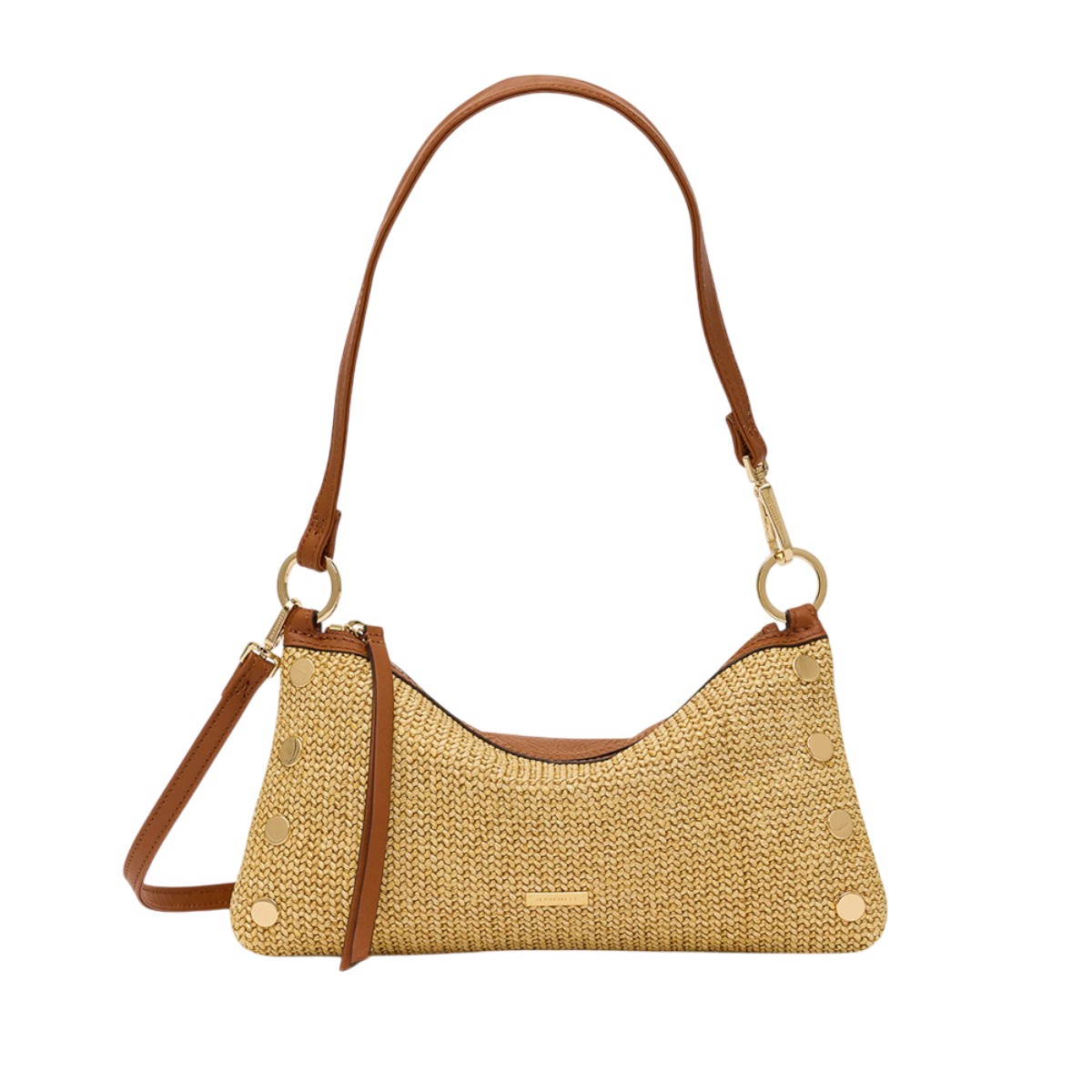 Hammitt Kyle Small Shoulder Bag, Cocoa Raffia and Yellow Gold Tone Hardware
