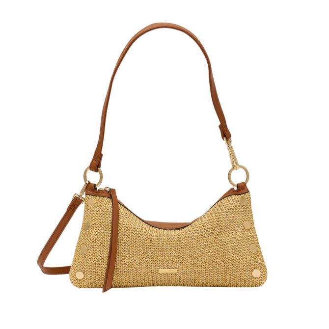 Hammitt Kyle Small Shoulder Bag, Cocoa Raffia and Yellow Gold Tone Hardware