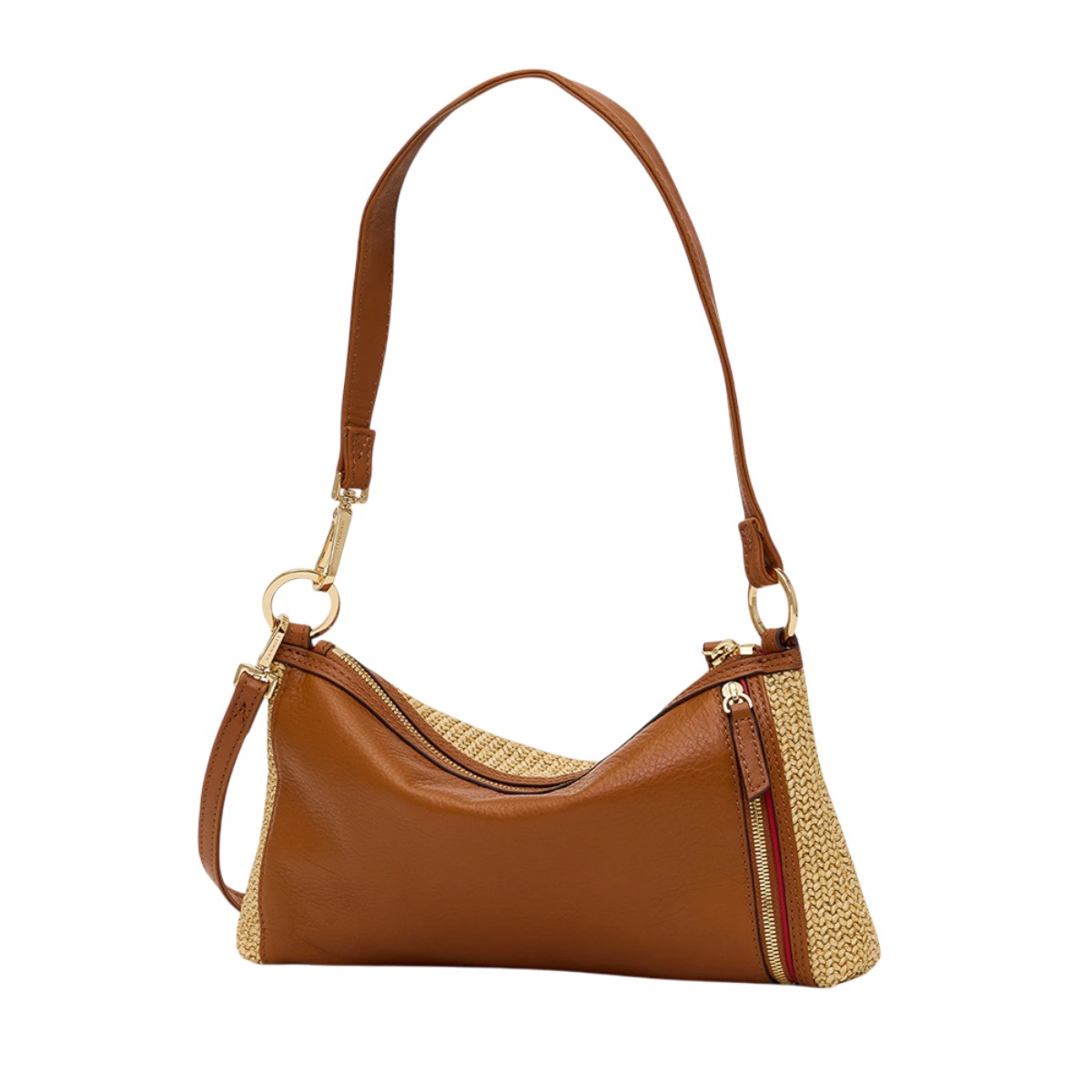Hammitt Kyle Small Shoulder Bag, Cocoa Raffia and Yellow Gold Tone Hardware