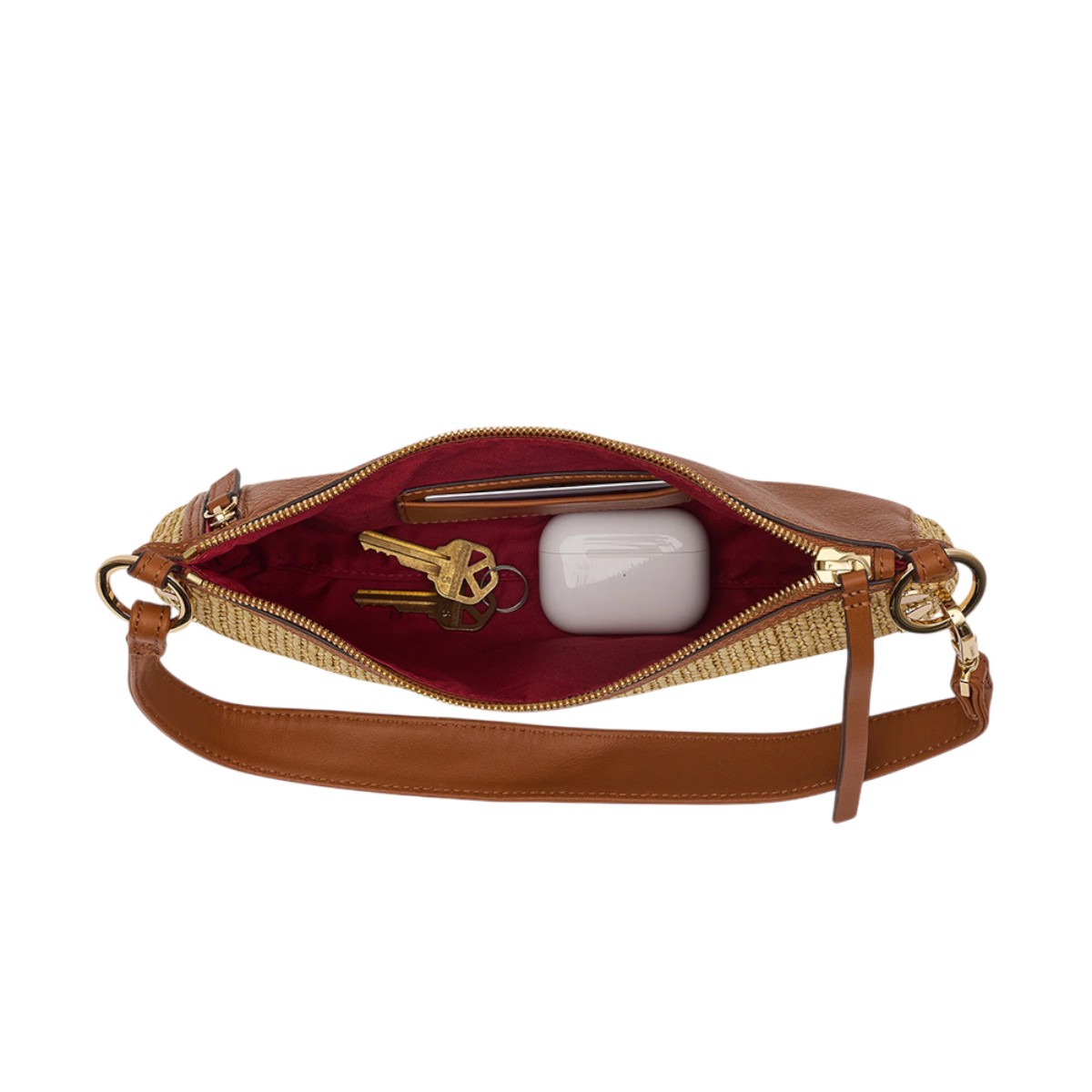 Hammitt Kyle Small Shoulder Bag, Cocoa Raffia and Yellow Gold Tone Hardware