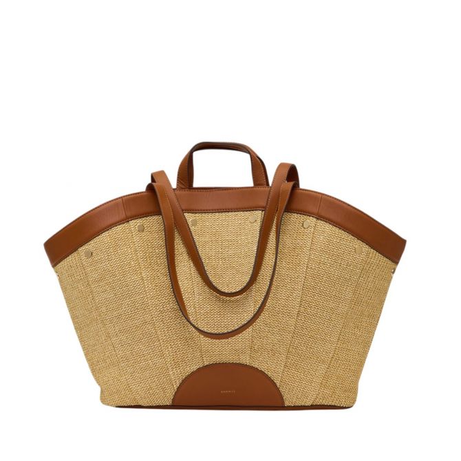 Hammitt Shelley Resort Tote, Cocoa Raffia and Yellow Gold Tone Hardware