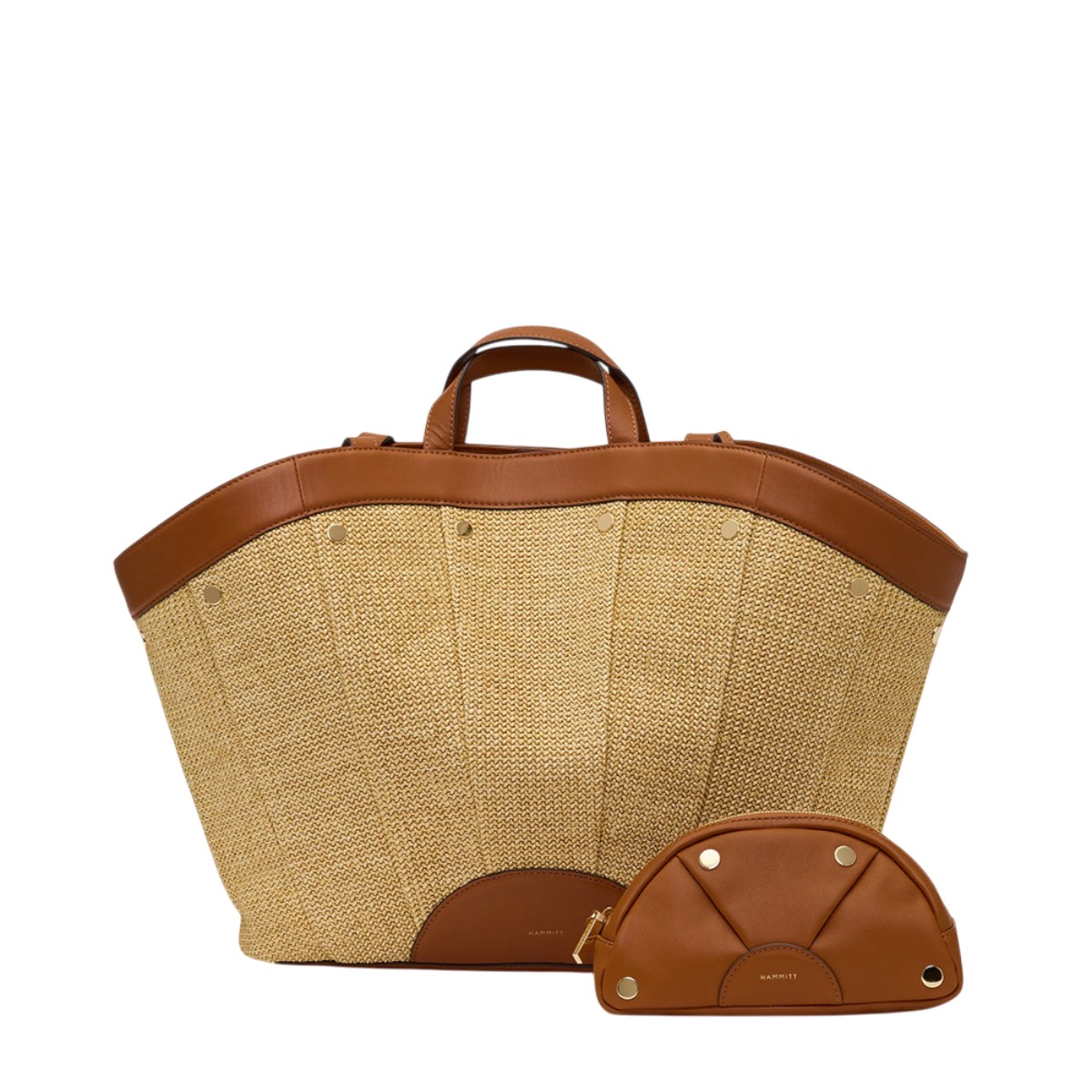 Hammitt Shelley Resort Tote, Cocoa Raffia and Yellow Gold Tone Hardware