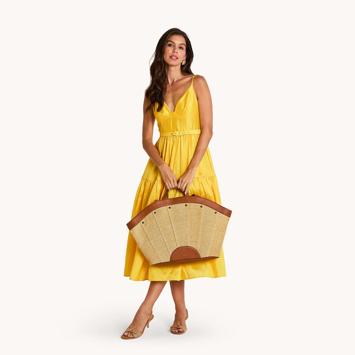 Hammitt Shelley Resort Tote, Cocoa Raffia and Yellow Gold Tone Hardware